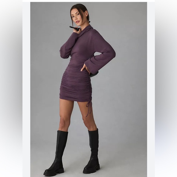 Anthropologie Dresses & Skirts - Daily Practice by Anthropologie Long-Sleeve Ruched Mini Plum Dress Women’s Med